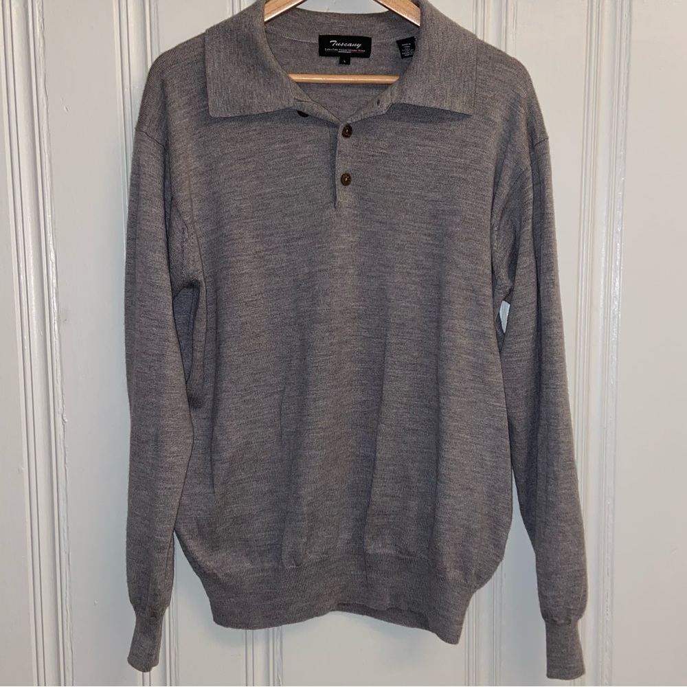 Tuscany Extra Fine Merino Wool Gray Pullover Sweater